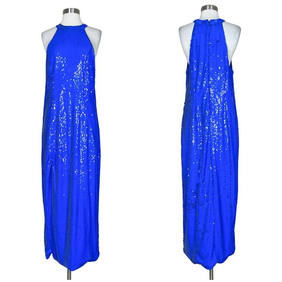 NEW Eloquii | Sequin Blue Halter Sparkle Plus Size Slit Midi Maxi Sexy Dress 16 - Picture 13 of 13